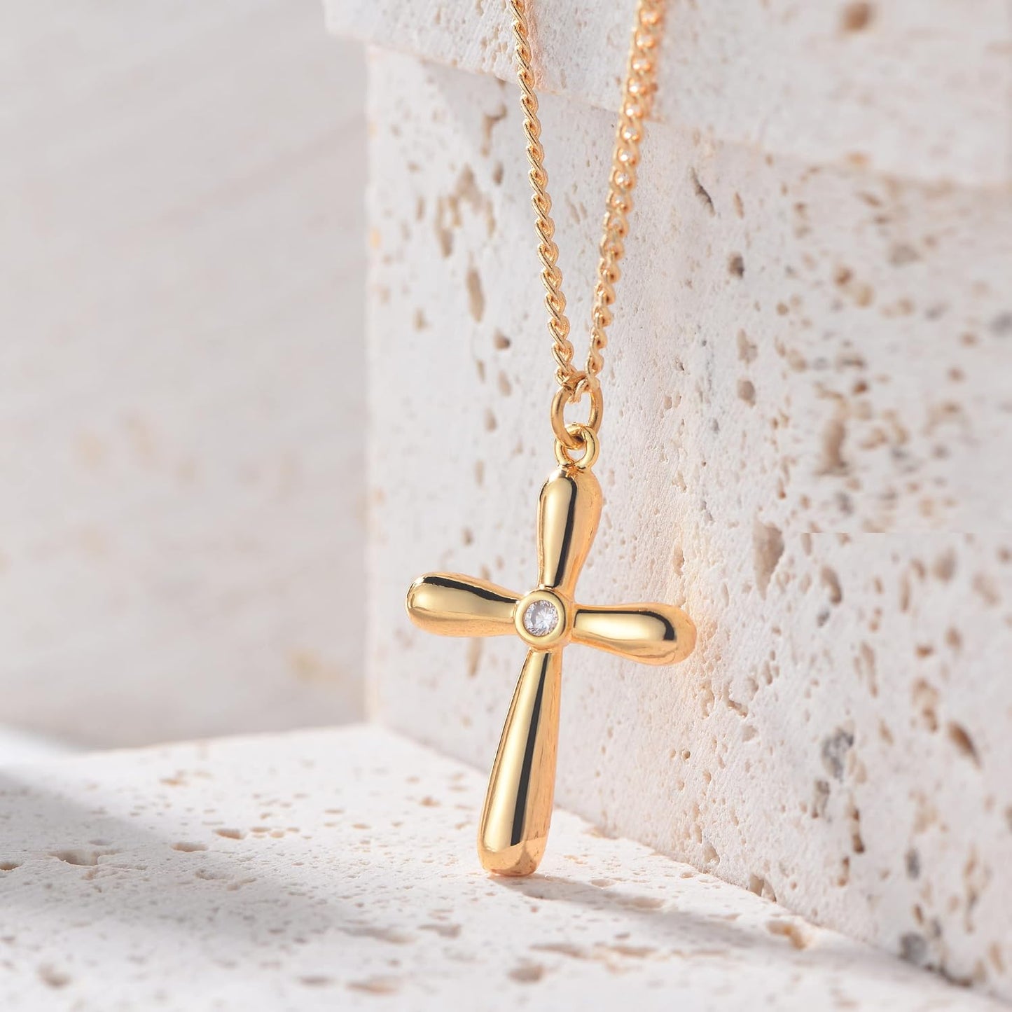 Cross Necklace 14K Plated Dainty Chain, Minimalist Faith Pendant Religious Prayer Jewelry Gift