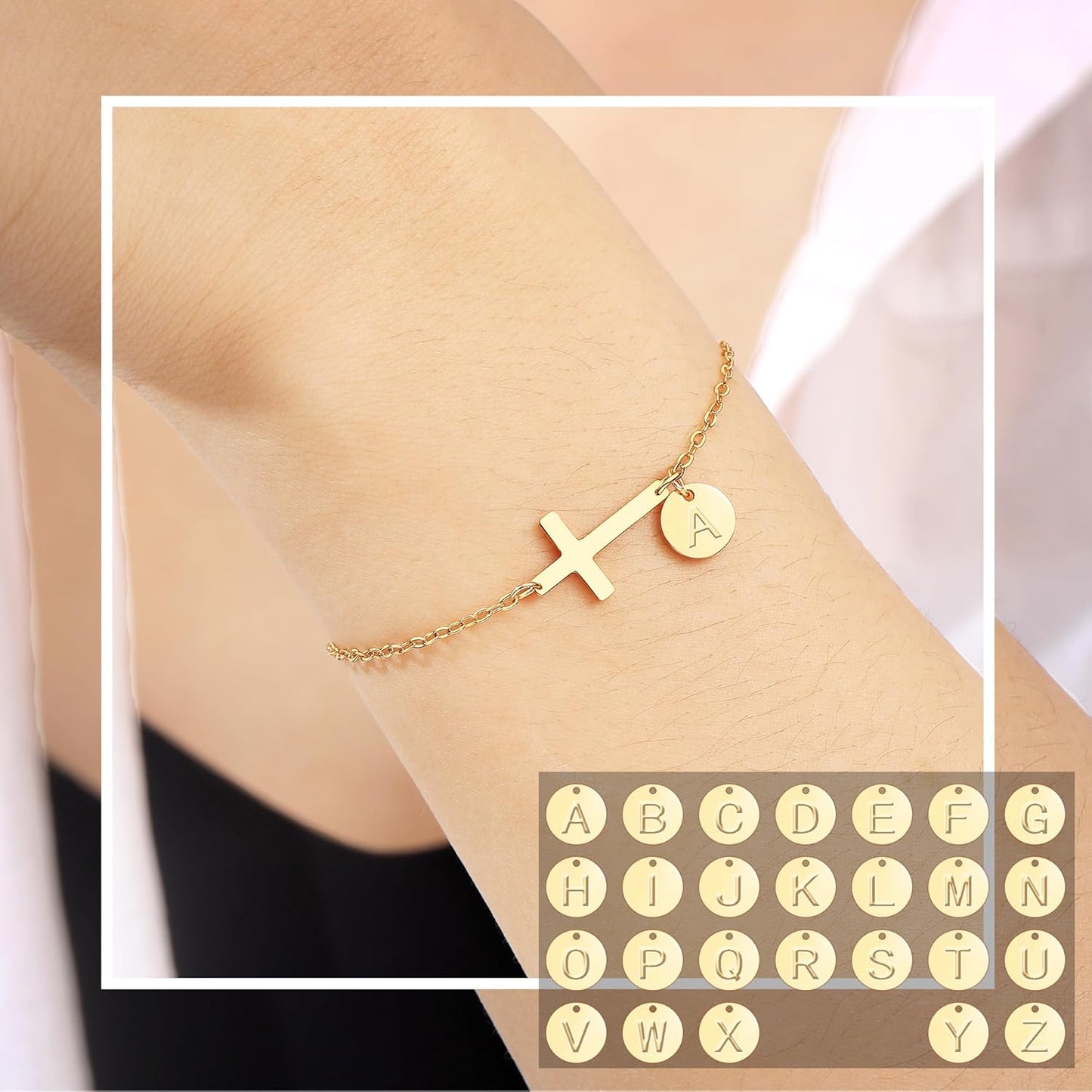 Cross Bracelet for Women Dainty Cross Bracelet with Initials Gold Link Chain Bracelets Christian Gifts for Women Teens Easter