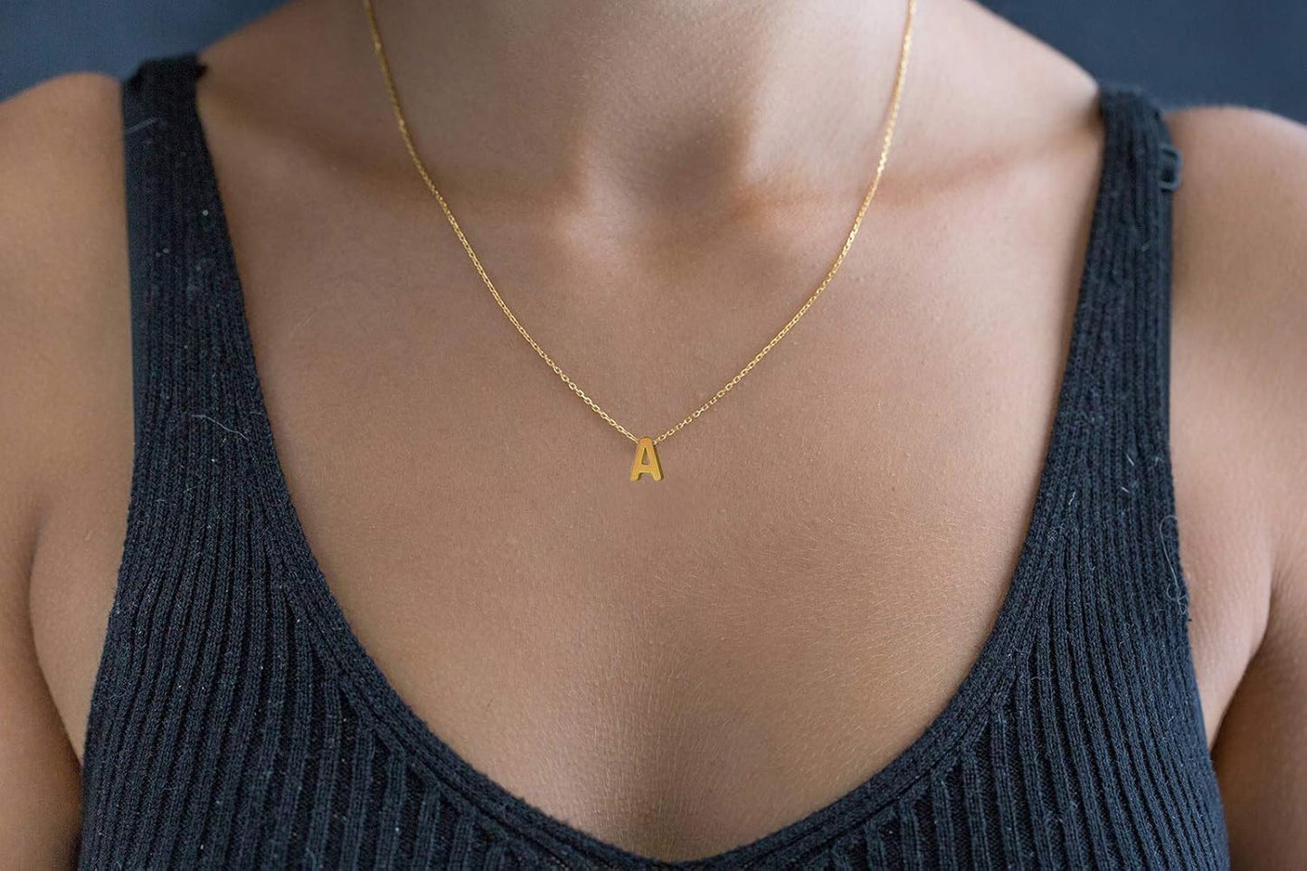 Initial Necklace: 18K Gold Plated Personalized Tiny Letter Name Pendant for Women