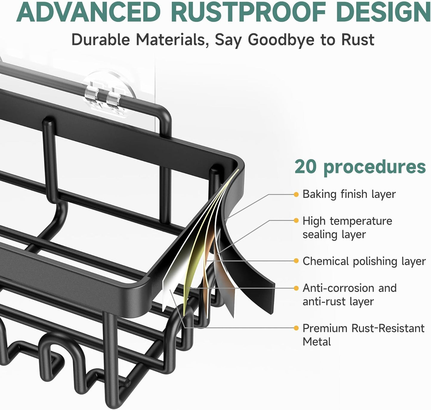 Shower Caddy 6-Pack, No Drilling Adhesive Shelves, Rack with Soap Holder,  Organizers and Storage