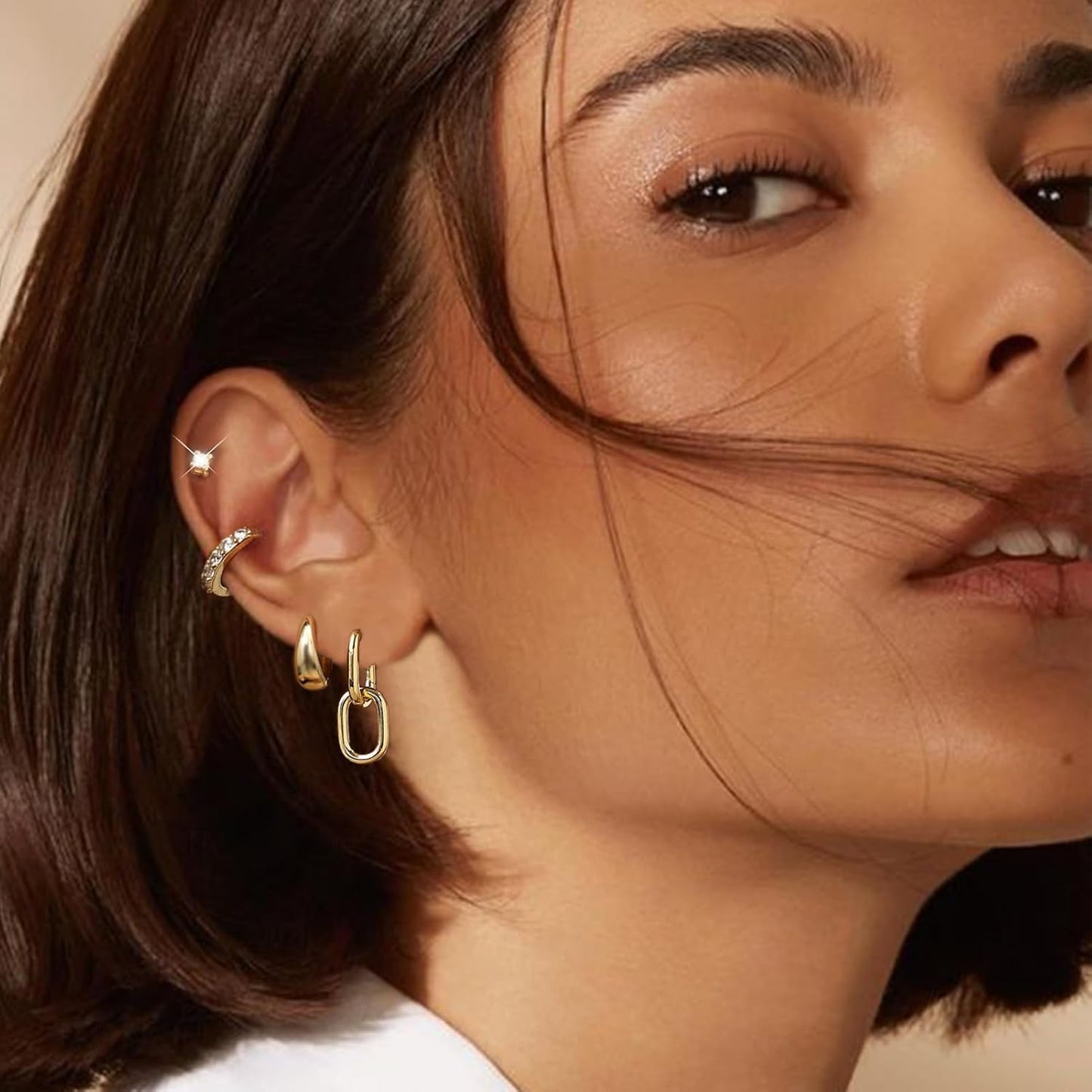 Small Gold Hoop Earrings Set for Women, 14K Gold Plated Lightweight Earrings Sets for Multiple Piercing