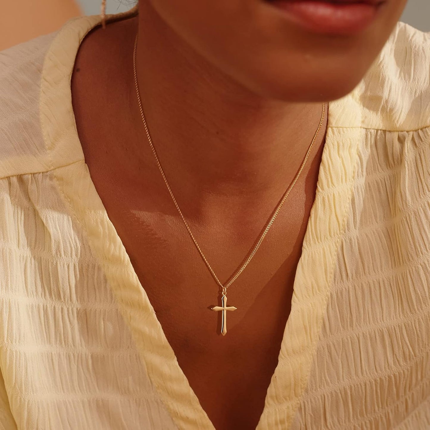 Cross Necklace 14K Plated Dainty Chain, Minimalist Faith Pendant Religious Prayer Jewelry Gift