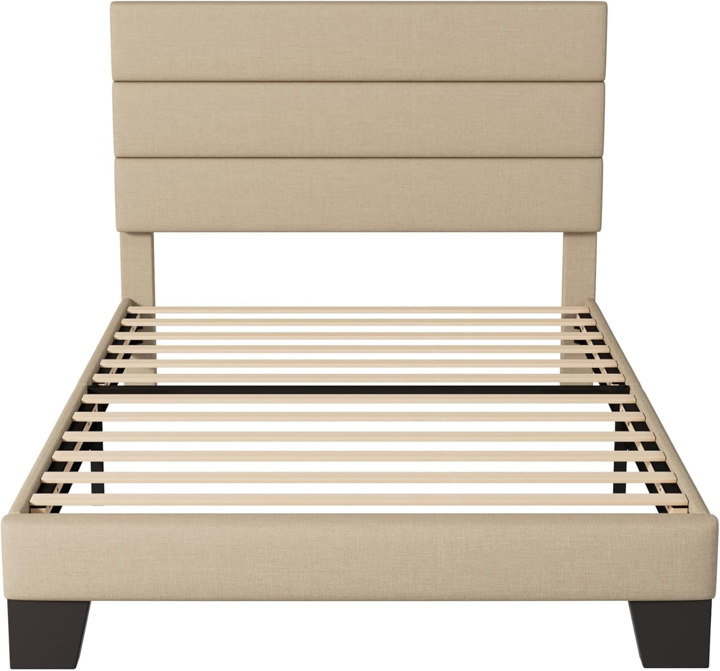 Twin Size, Platform Bed Frame with Fabric Upholstered and Wooden Slats Support, /No Box Spring Needed