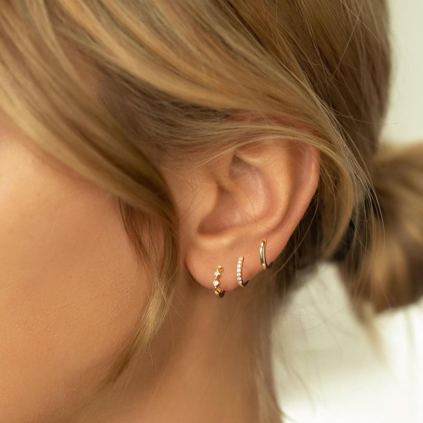 Gold Earrings for Women, 14k Gold Plated Dangle Huggie Earrings for Women Trendy Dainty Gold Hoop Earring Stacks  Pearl Chain Drop Cartilage