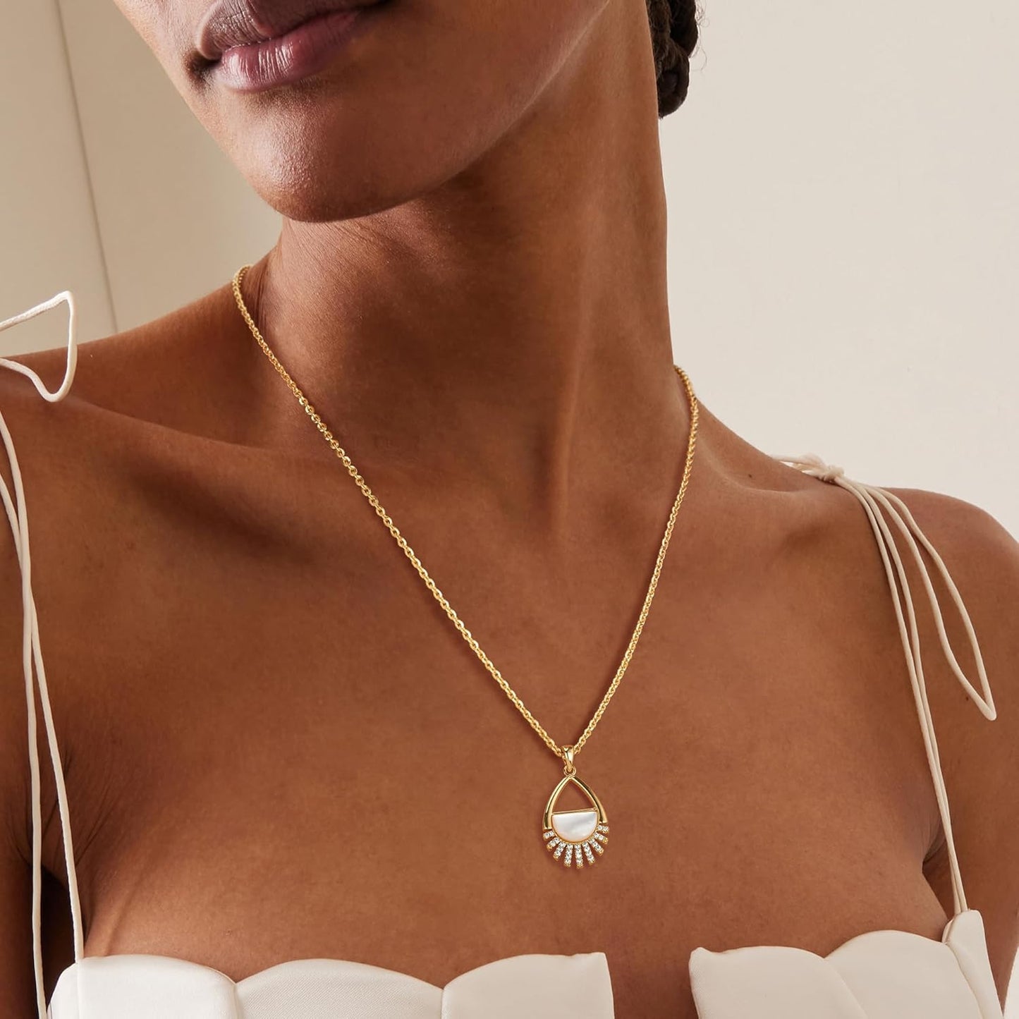 14K Gold MOP Necklace - Heart/Cross/Teardrop Pendant, Delicate Women's Jewelry Gift