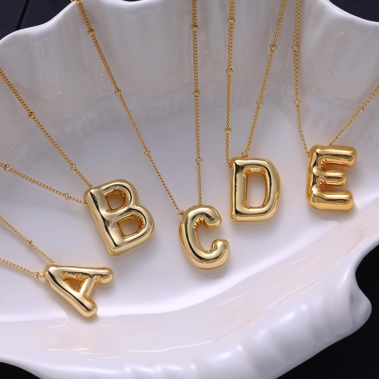 Bubble Initial Necklace; 14K Gold Plated Balloon Letter Pendant; Custom Name Jewelry; Trendy Chunky Gift for Women