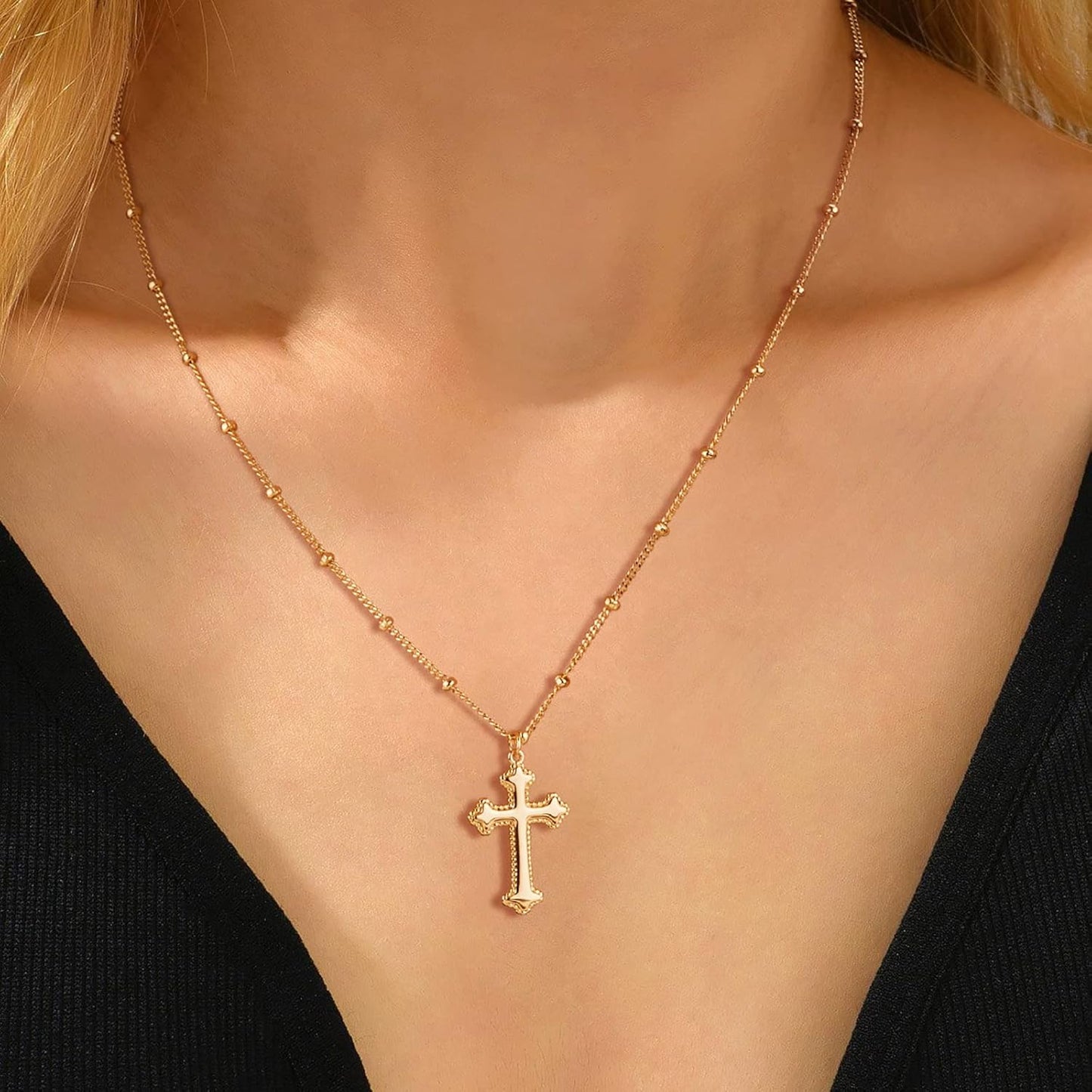 Gold Cross Necklace 14K Gold Plated Dainty Gold Cross Pendant Necklace for Women Delicate Necklace Jewelry