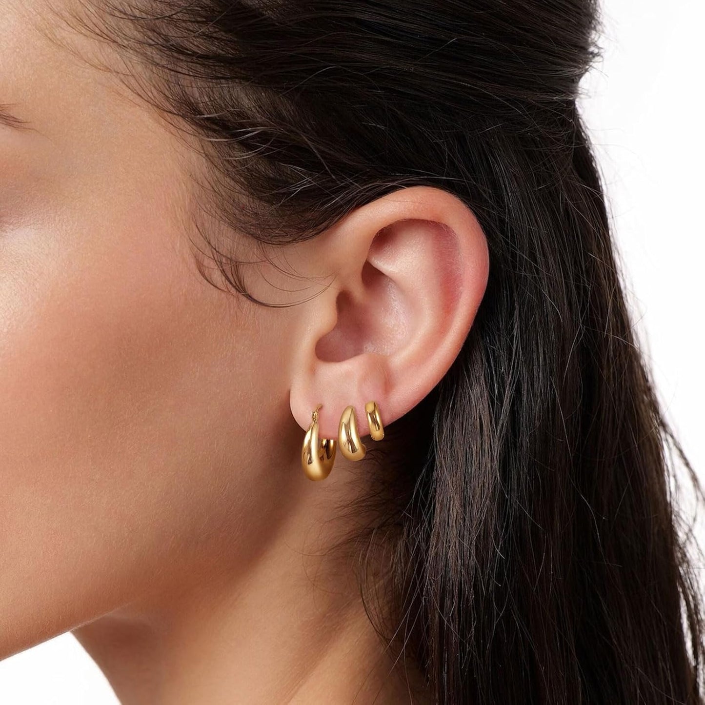 Gold Chunky Hoop Earrings Set for Women, 14K Gold Plated Twisted Huggie Hoop Earring Thick Open Lightweight Chunky Hoop