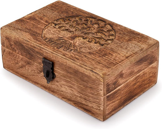 Handmade Mango Wood Tree of Life Engraving Beautifully Keepsake Box Jewellery Organiser Unique Gift Ideas