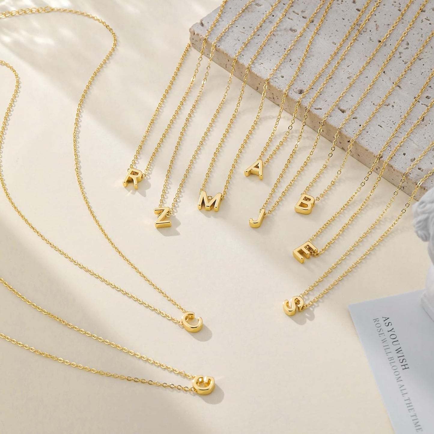 14K Gold Plated Initial Necklace, Layered A-Z Letter Pendant with Satellite Chain, Personalized Minimalist Jewelry Gift for Women