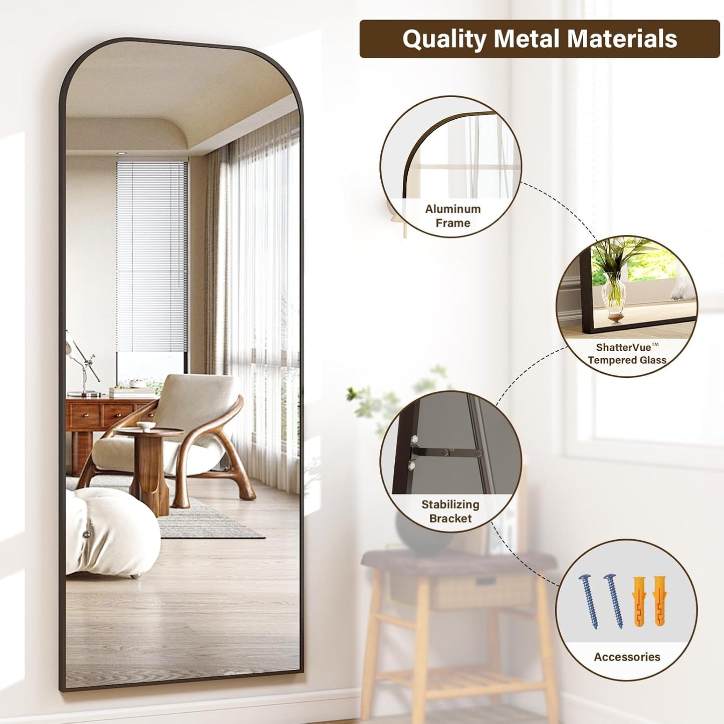56x21 Inch Full Length Mirror - Large Floor Standing & Wall Mountable Full Body Mirror