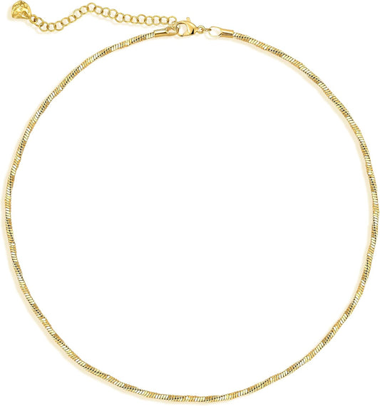 14K Gold Plated Snake Chain Choker - Dainty Boho Necklace for Women