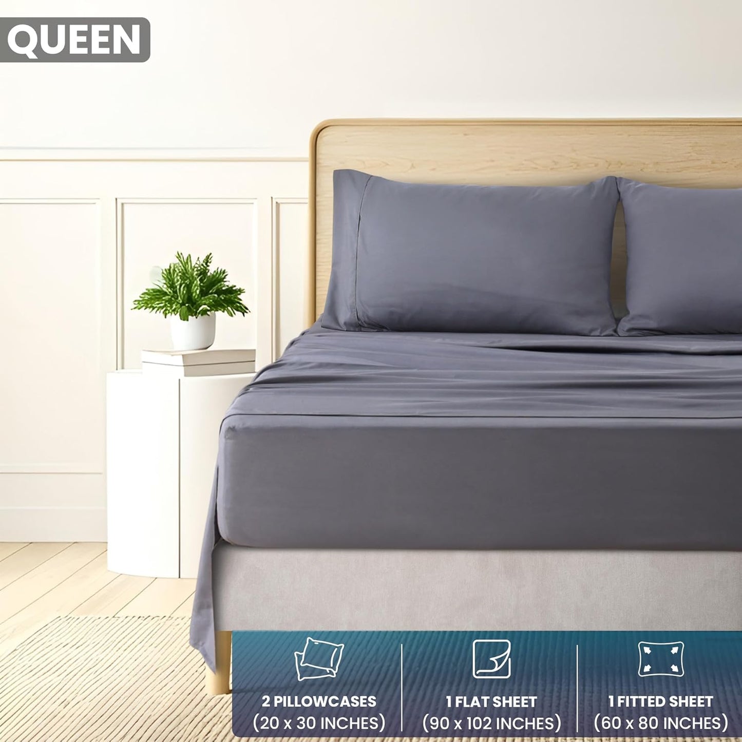 Queen Sheet Set  – Ultra Soft Bed Sheets for Queen Size Bed Set – Deep Pocket, Wrinkle