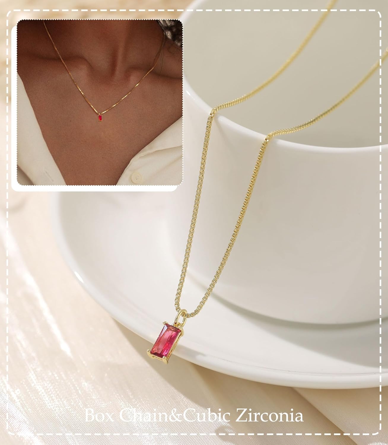 Emerald Birthstone Necklace, 14K Gold Plated Dainty Pendant for Women & Mothers, Green Cubic Zirconia Birthday Gift Jewelry