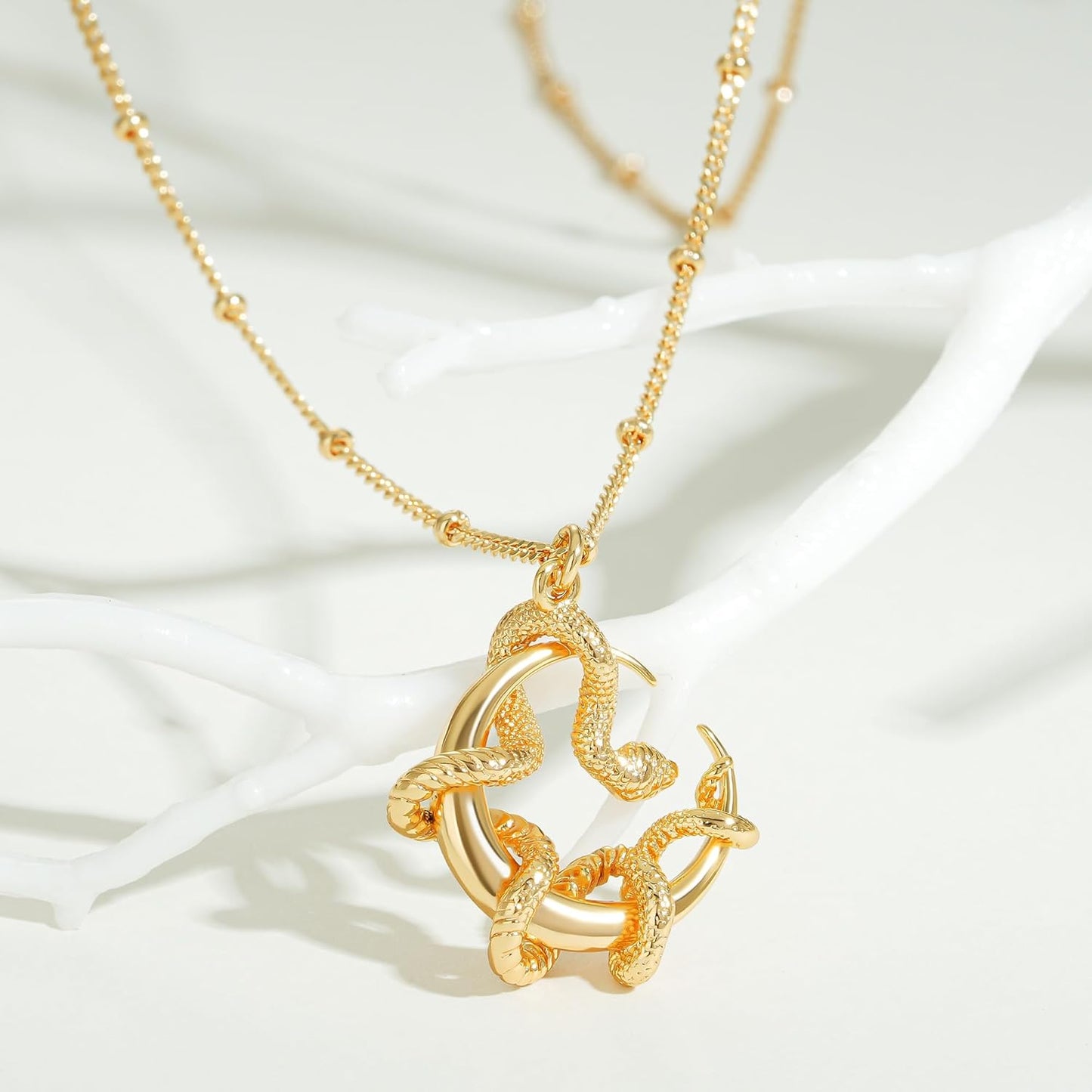 14K Gold Plated Snake Pendant Necklace for Women - Dainty Animal Charm Jewelry