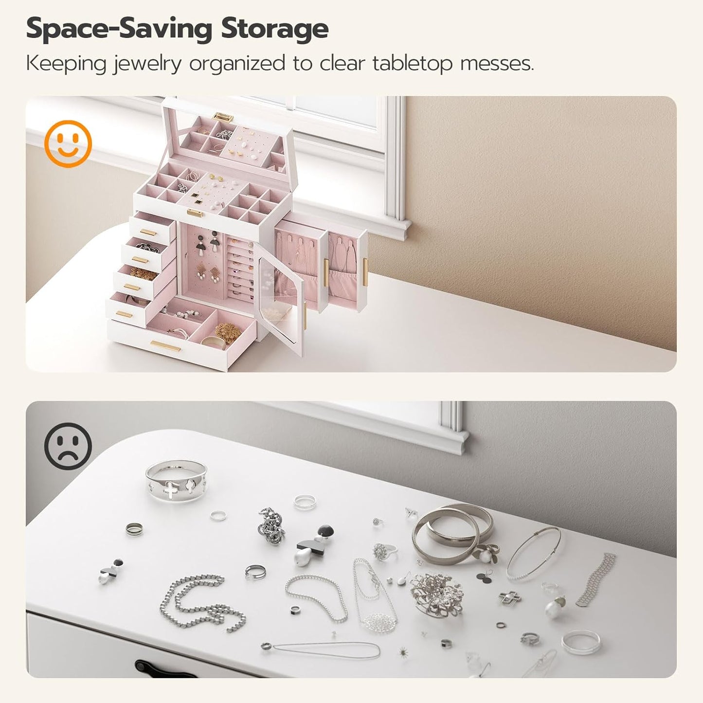 Jewelry Box with Mirror, Organizer Box with Capacious Storage Space, Jewelry Holder Organizer