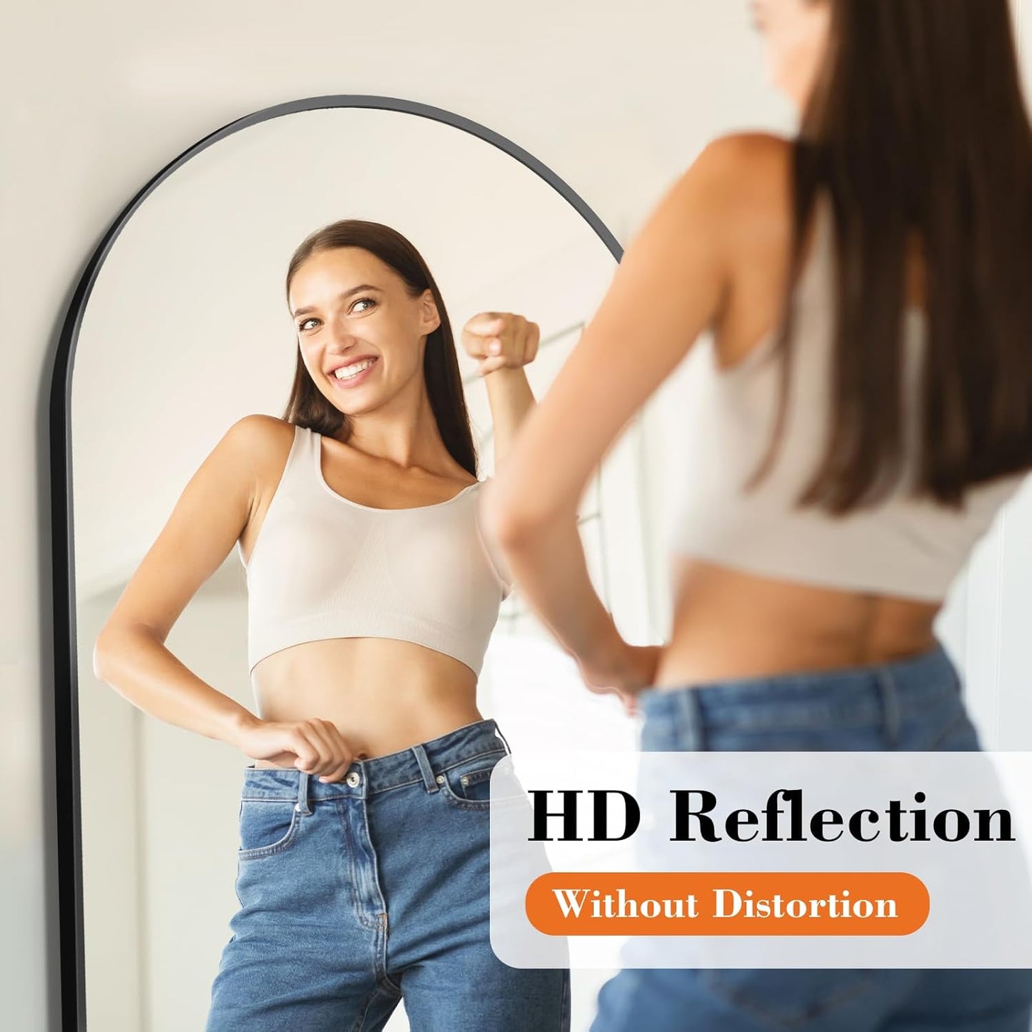 Arched Full Length Mirror with Stand 64"x21" Floor Standing Aluminum Frame for Bedroom Body Hanging