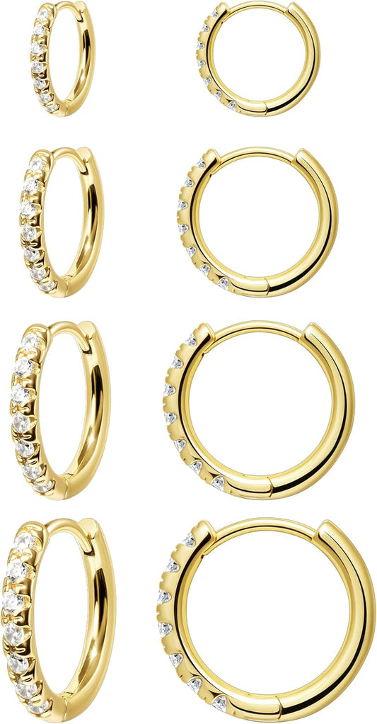 Small Gold Huggie Hoop Earrings Set for Women Men Hypoallergenic 14K Plated Stack Cartilage Earrings, Multiple Piercing