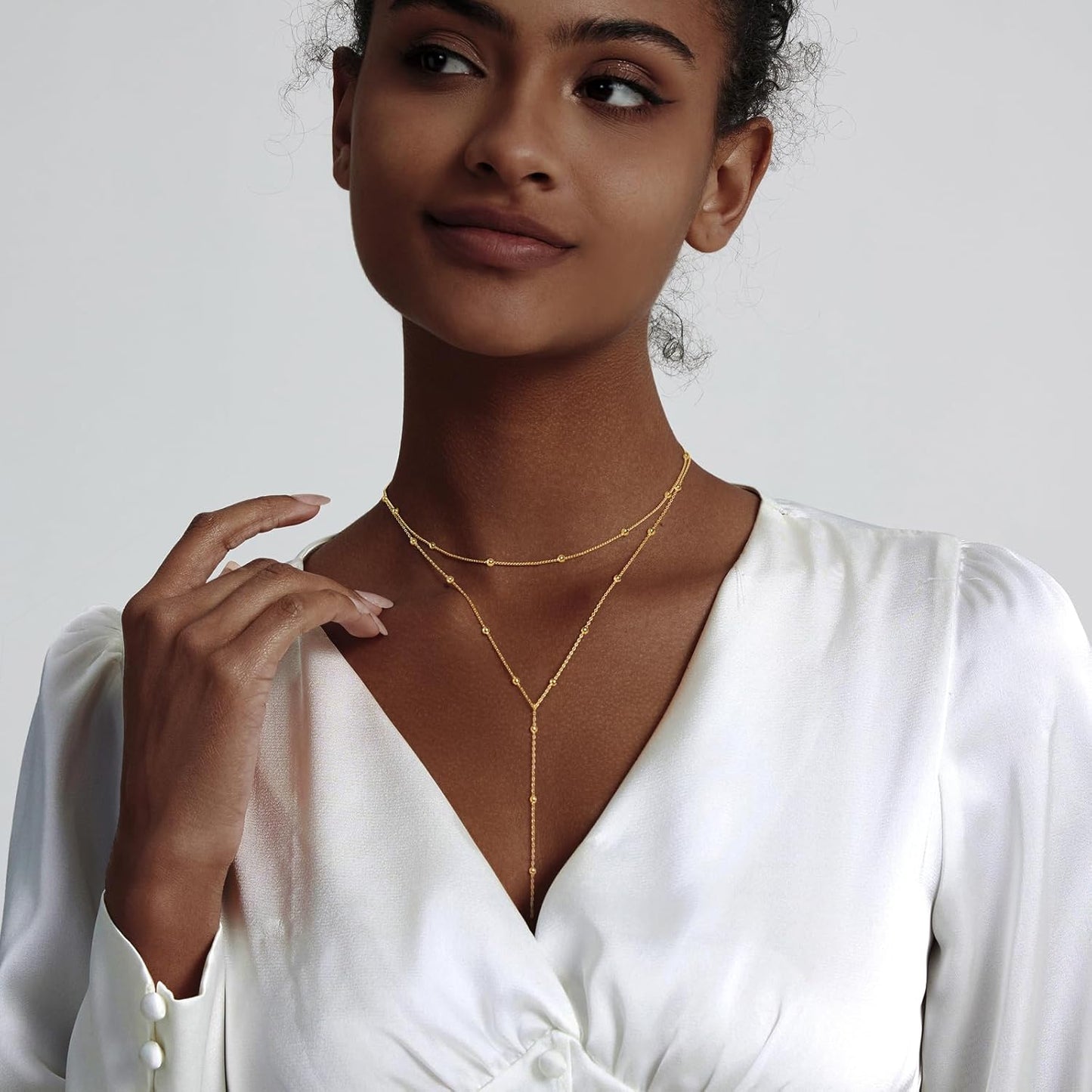 Adjustable Lariat Y-Necklace | 14K Gold Plated/Silver Dainty Beaded Drop Chain - Boho Jewelry Gift for Her
