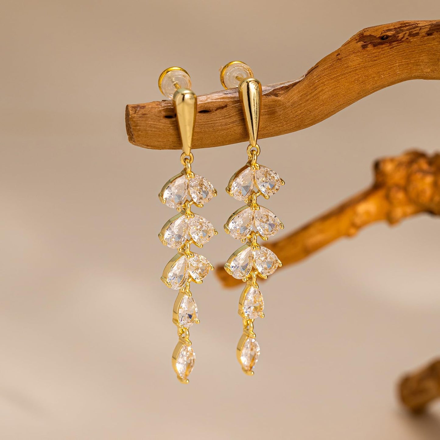 Cubic Zirconia Earrings - 14K Gold Plated Cubic Zirconia CZ Wedding Earrings for Women Bridal Bridesmaid