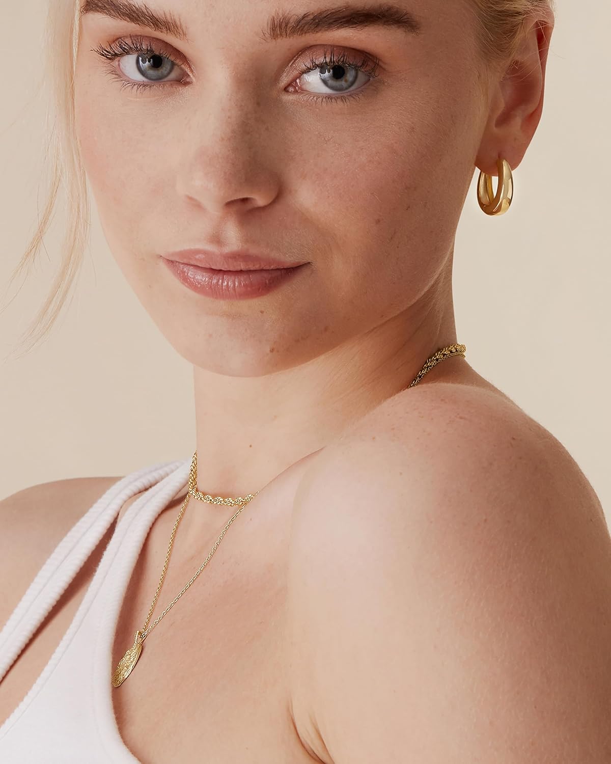14K Gold Plated Sterling Silver Post Small Chunky Hoops Earrings | Thick Lightweight Gold Hoop Earrings for Women