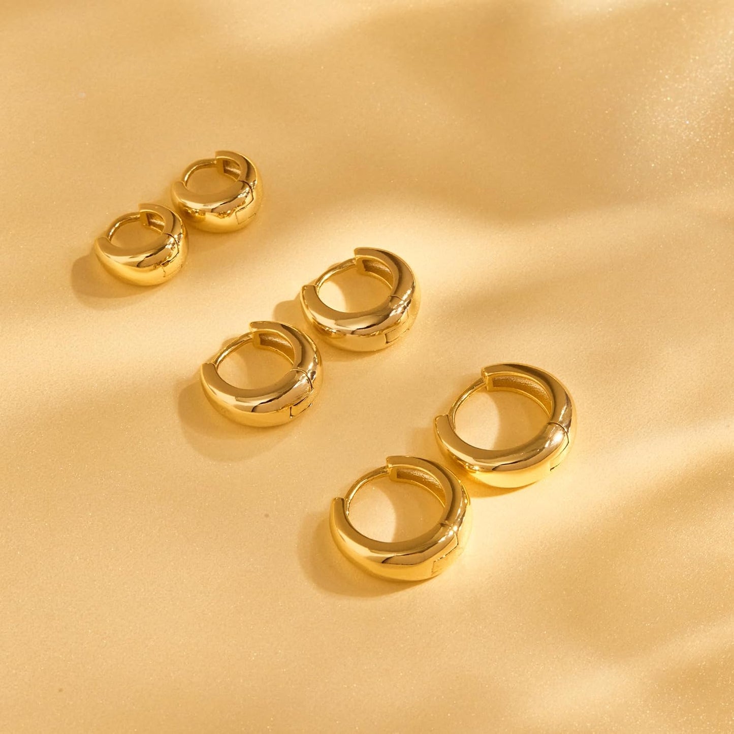 Small Sterling Silver Huggie Hoop Earrings Set for Women, 14K Gold Plated Hoops Stacks for Multiple Piercings