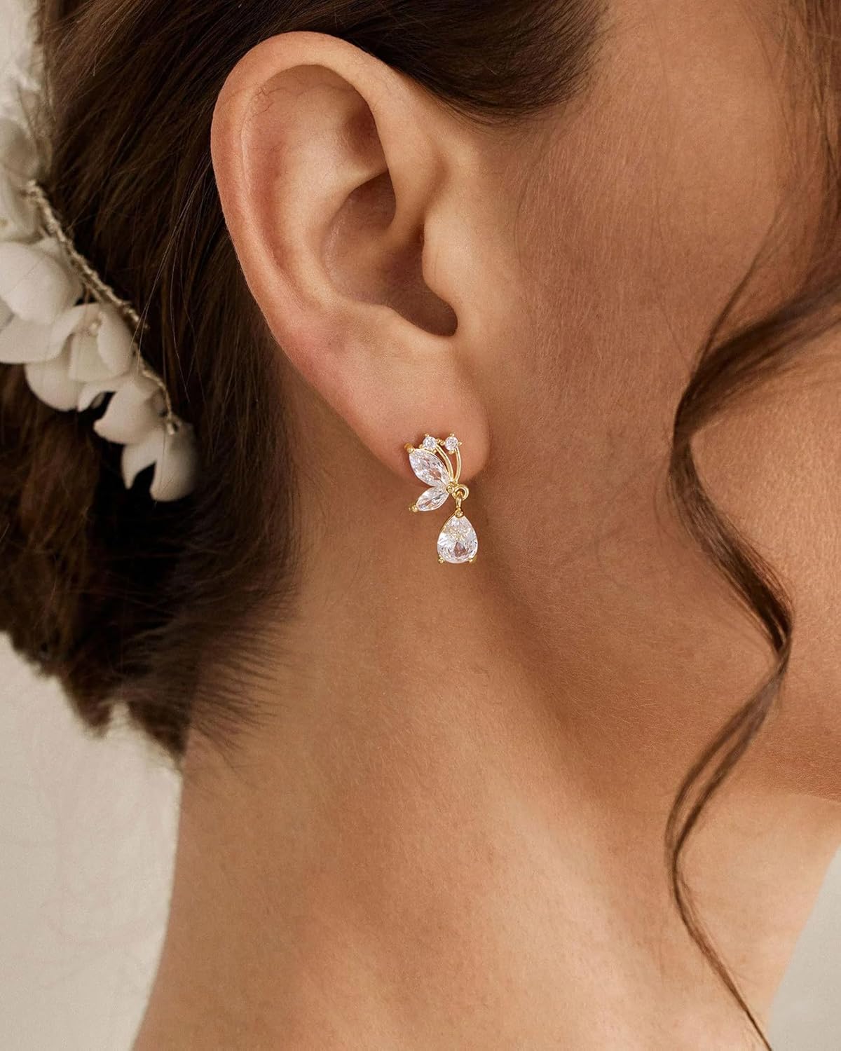 Cubic Zirconia Earrings - 14K Gold Plated Cubic Zirconia CZ Wedding Earrings for Women Bridal Bridesmaid
