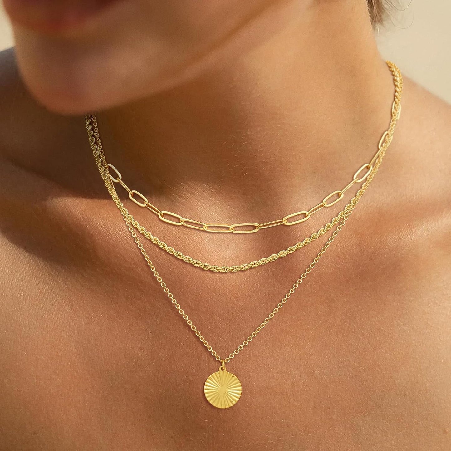 Layered Gold Necklace Set for Women, 14K Gold Plated Dainty Adjustable Stackable Necklaces