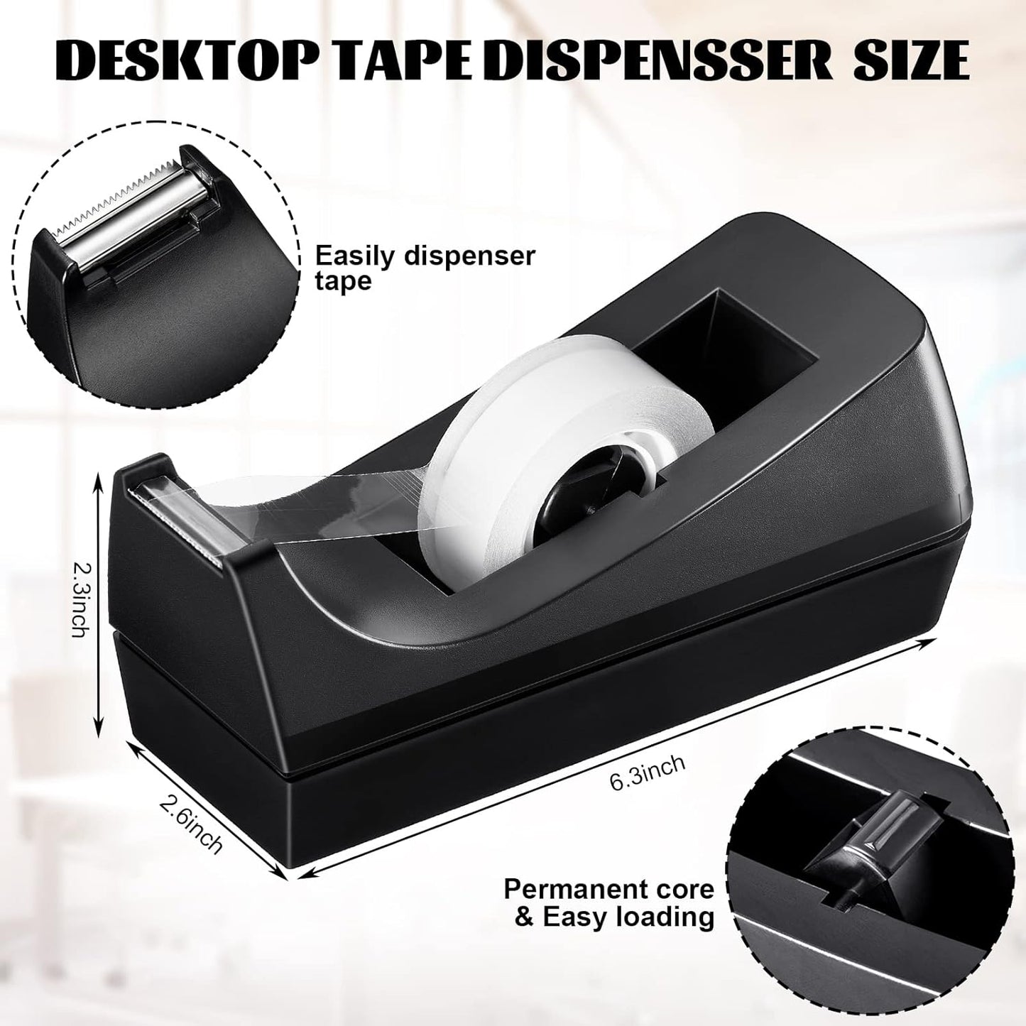 OMOMMD 10 Pack Desktop Tape Dispensers Non Skid Base for Office Home School (Tape Not Included) (Black)