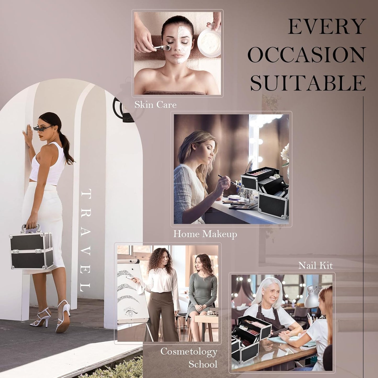 Makeup Case  Professional Makeup Storage Box 4 Trays with Divider Lockable Travel Case Portable