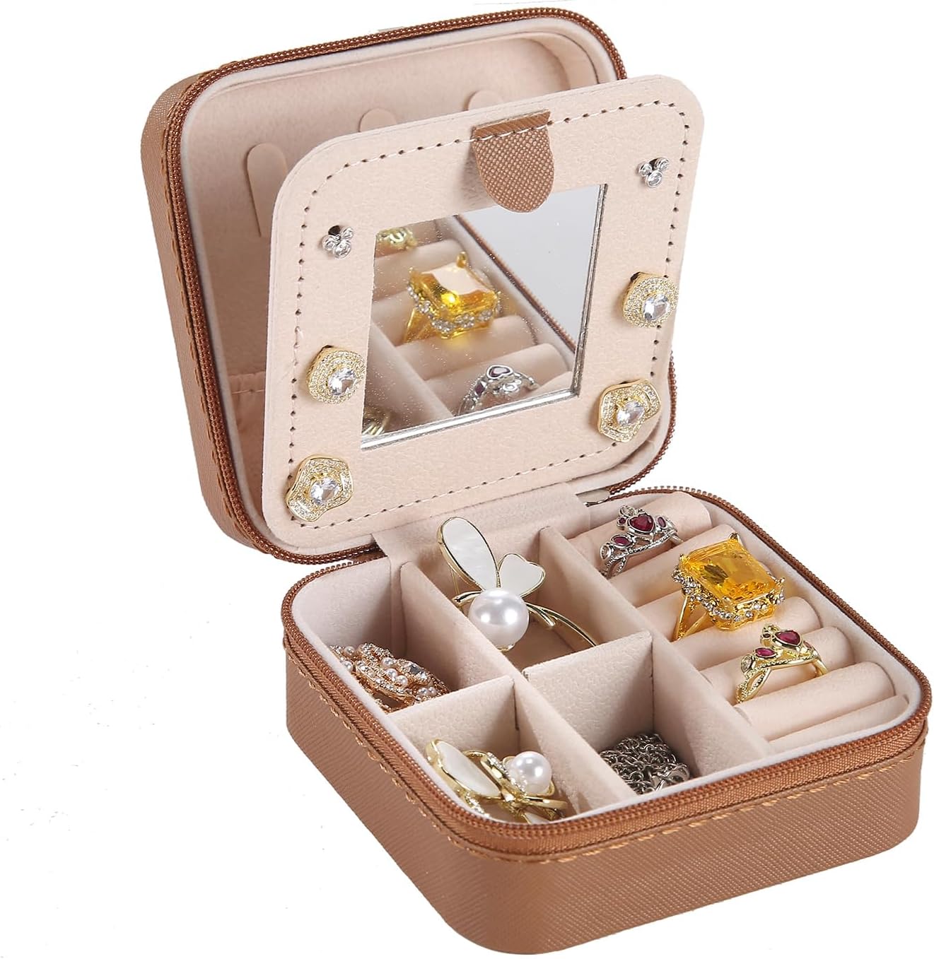 Travel jewelry box Travel Jewelry Organizer Small box Gift for Girls Women with Mirror