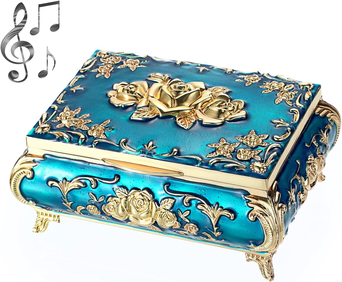 Vintage Music Box, Beige Metal Musical Jewelry Box Keepsake Box, Small Trinket Jewelry Storage Box