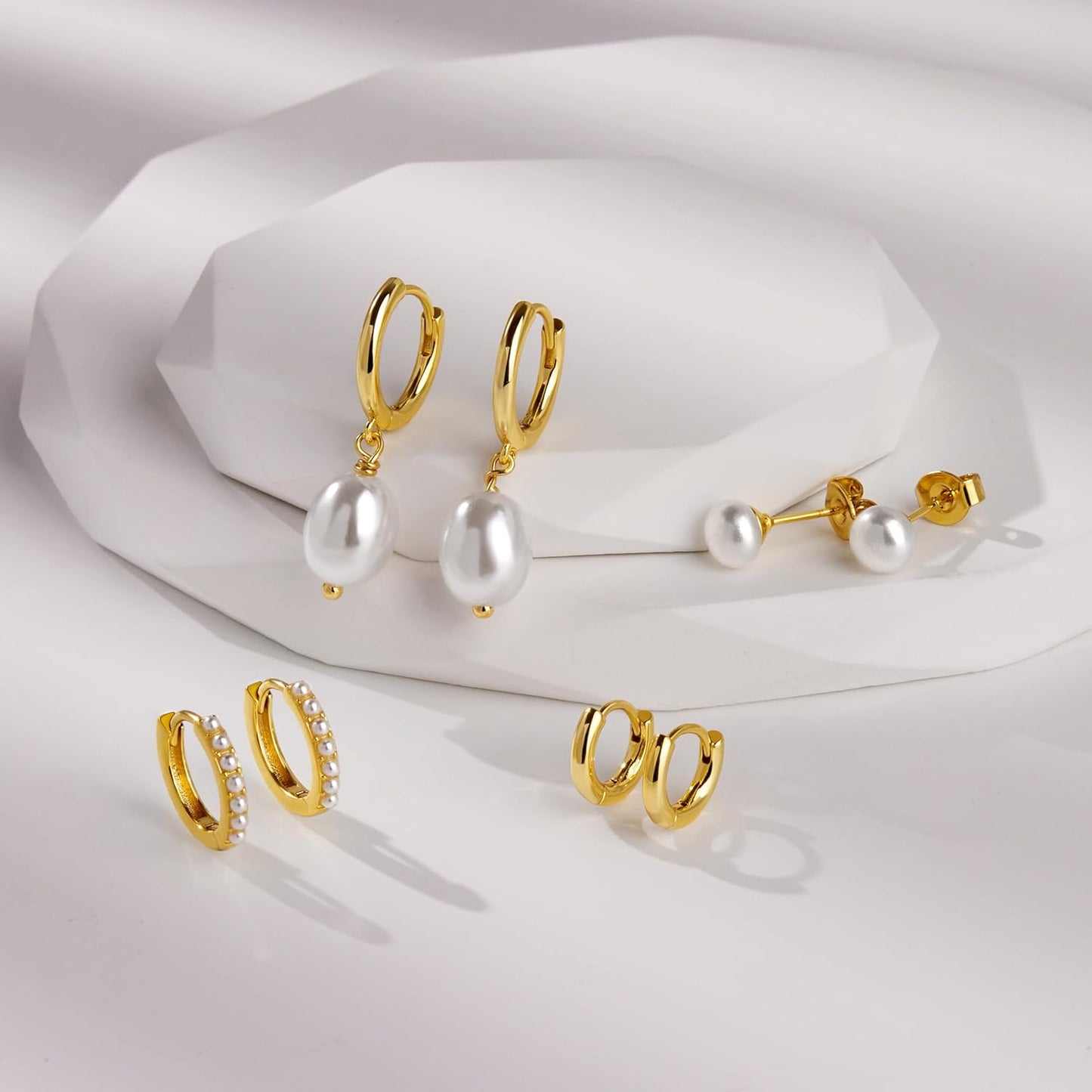 Small Gold Huggie Hoop Earrings Set for Women Men Hypoallergenic 14K Plated Stack Cartilage Earrings, Multiple Piercing