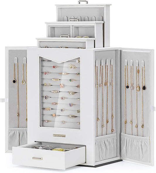 Jewelry Organizer with Transparent Window Necklace Hooks Jewelry Box for Necklaces Rings Earrings Bracelets