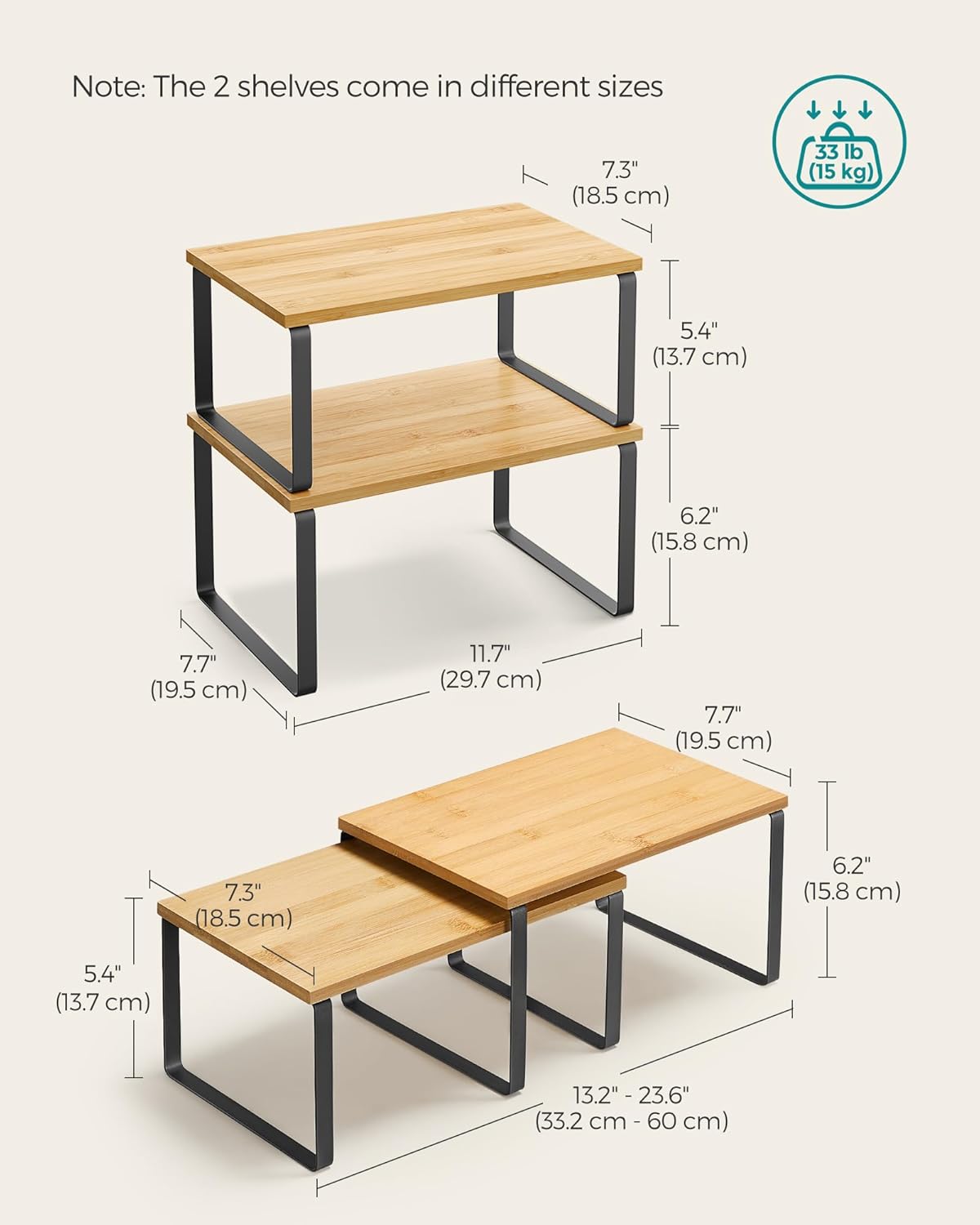 Cabinet Organizer Shelf, Set of 2 Kitchen Counter Shelves, Kitchen Storage, Spice Rack, Stackable