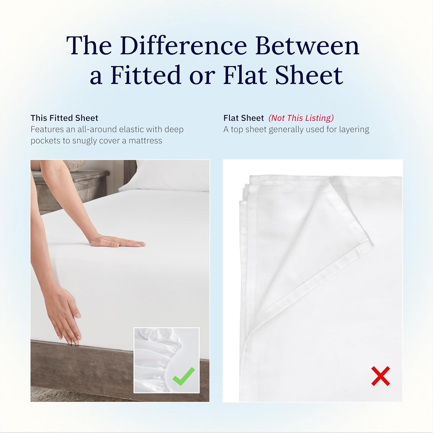 Queen Fitted Sheet Only -  Cotton 400 Thread Count Sateen, Deep Pocket Fitted Sheet Queen