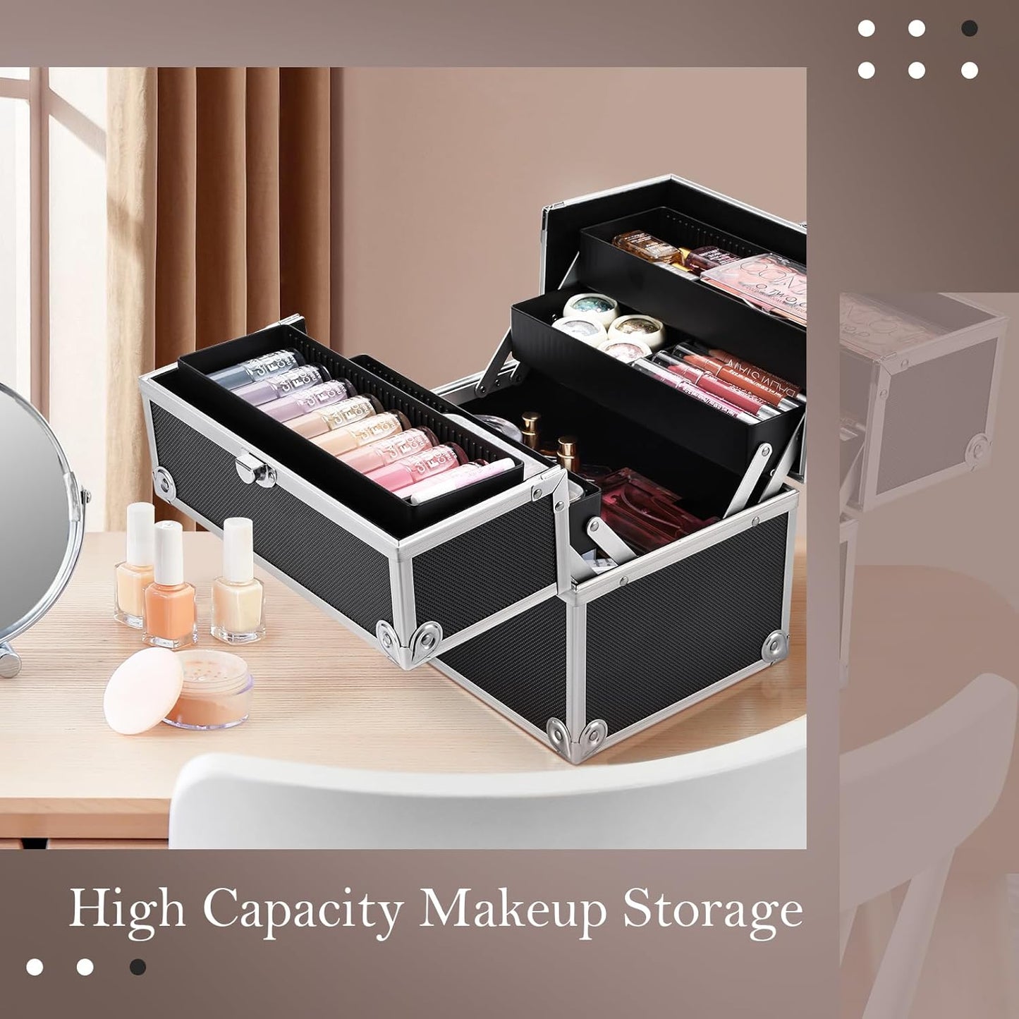 Makeup Case  Professional Makeup Storage Box 4 Trays with Divider Lockable Travel Case Portable