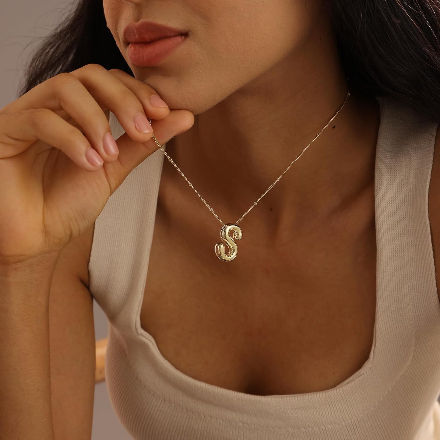 Bubble Gold Letter Necklace, 14k Gold Plated Balloon Initial Pendant, Dainty Chunky Custom Name Necklace for Women