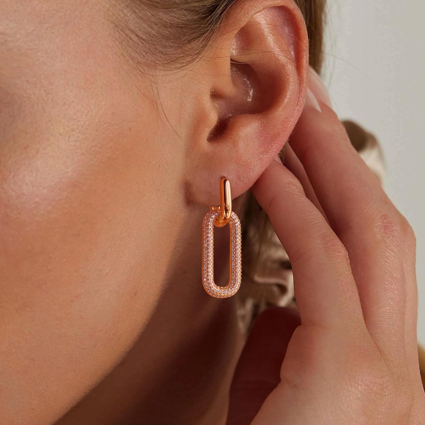 Gold Earrings for Women Trendy, Simple Dainty 14K Gold Plated Paperclip Square Chain Link Dangle Pin Stud Huggie Earrings Lightweight