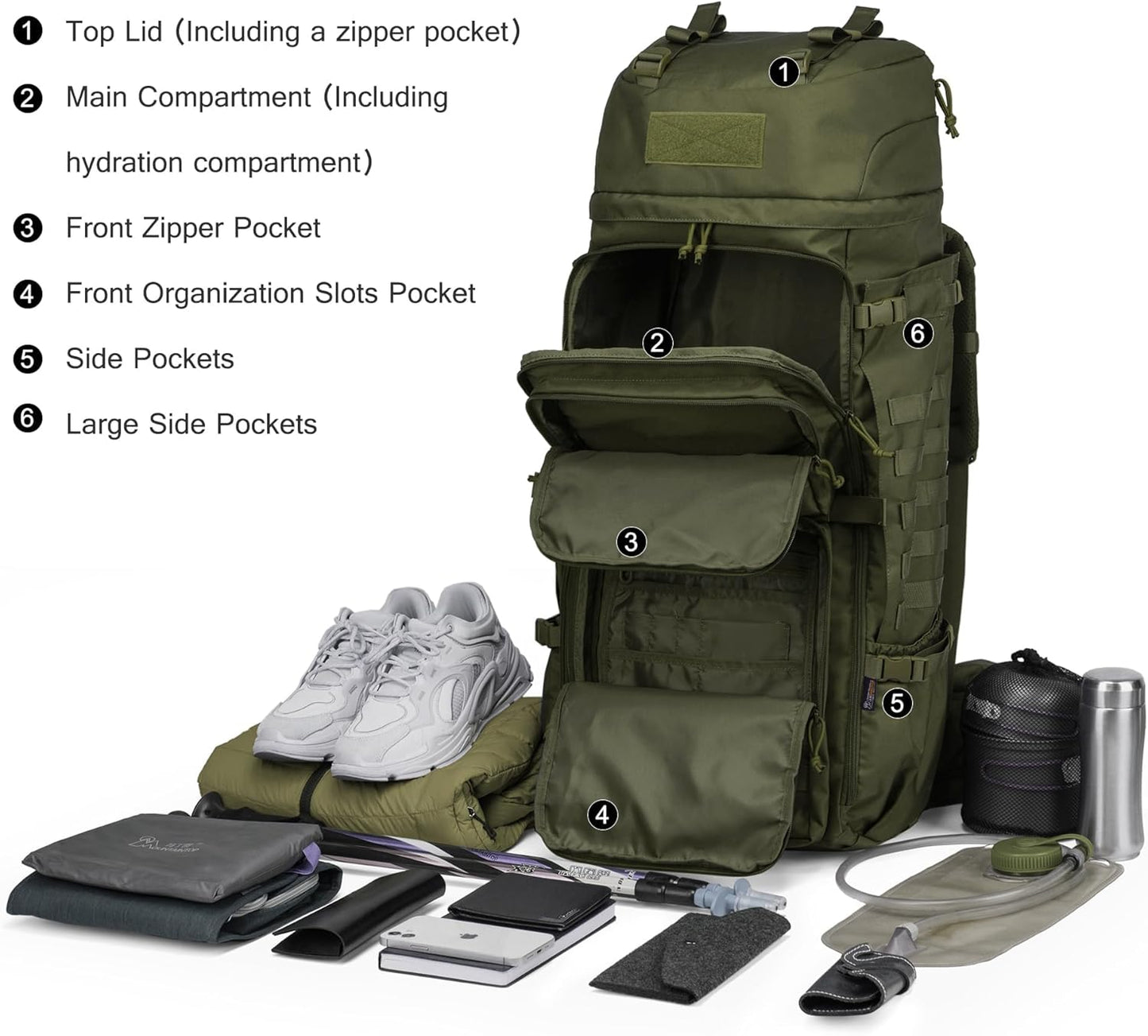 75L Molle Hiking Internal Frame Backpacks with Rain Cover for Camping,Backpacking,Travelling