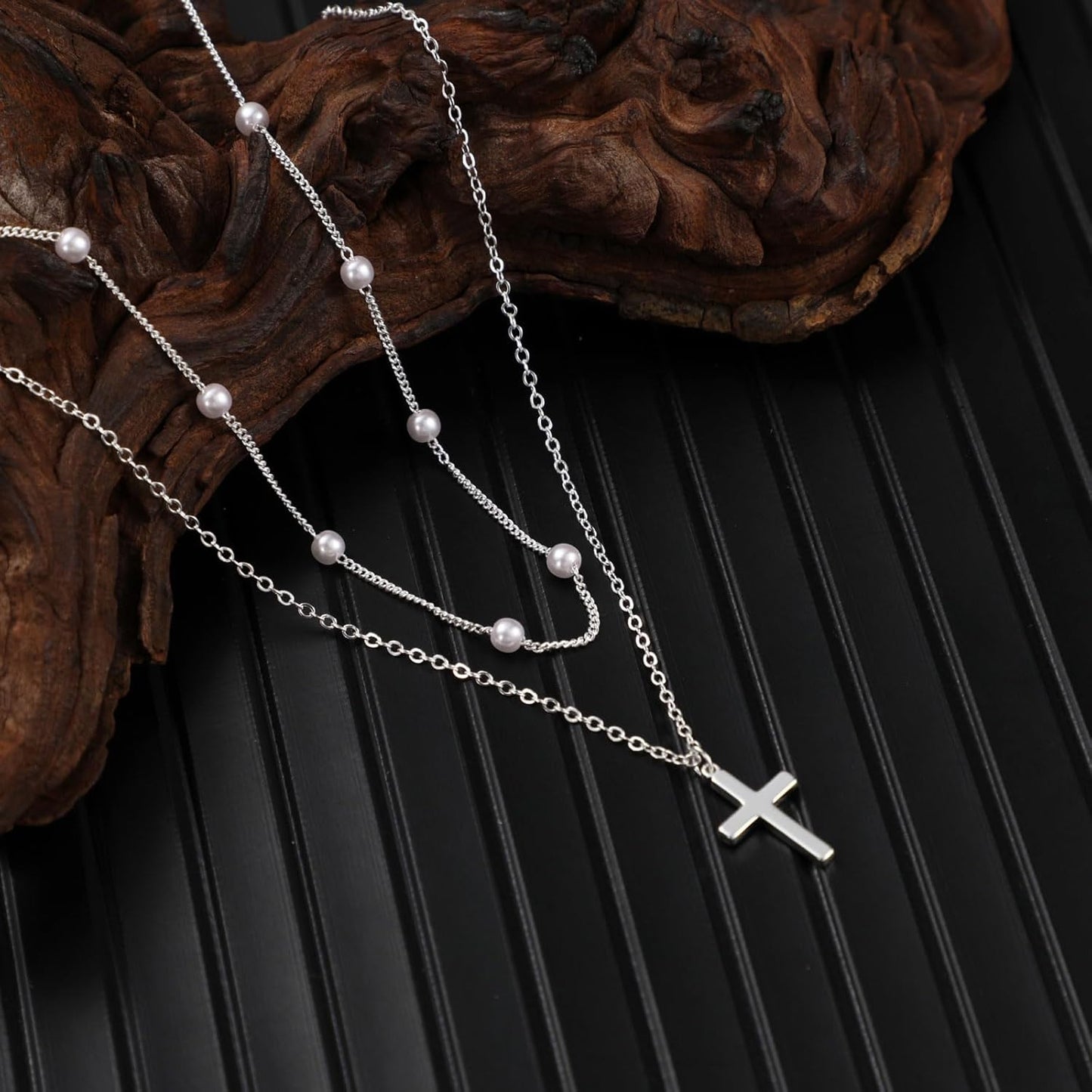 Two-Tone Cross Necklace, 14K Gold & Silver Plated Minimalist Dainty Chain, Religious Gift & Everyday Jewelry for Women