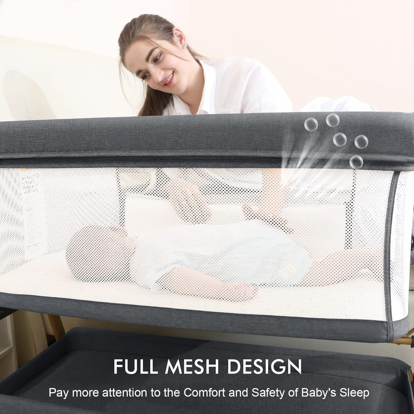 for Newborn 3 in 1 Baby Bassinet, Bedside Bassinet for Baby, Rocking Bassinet with Comfy Mattress and Wheels