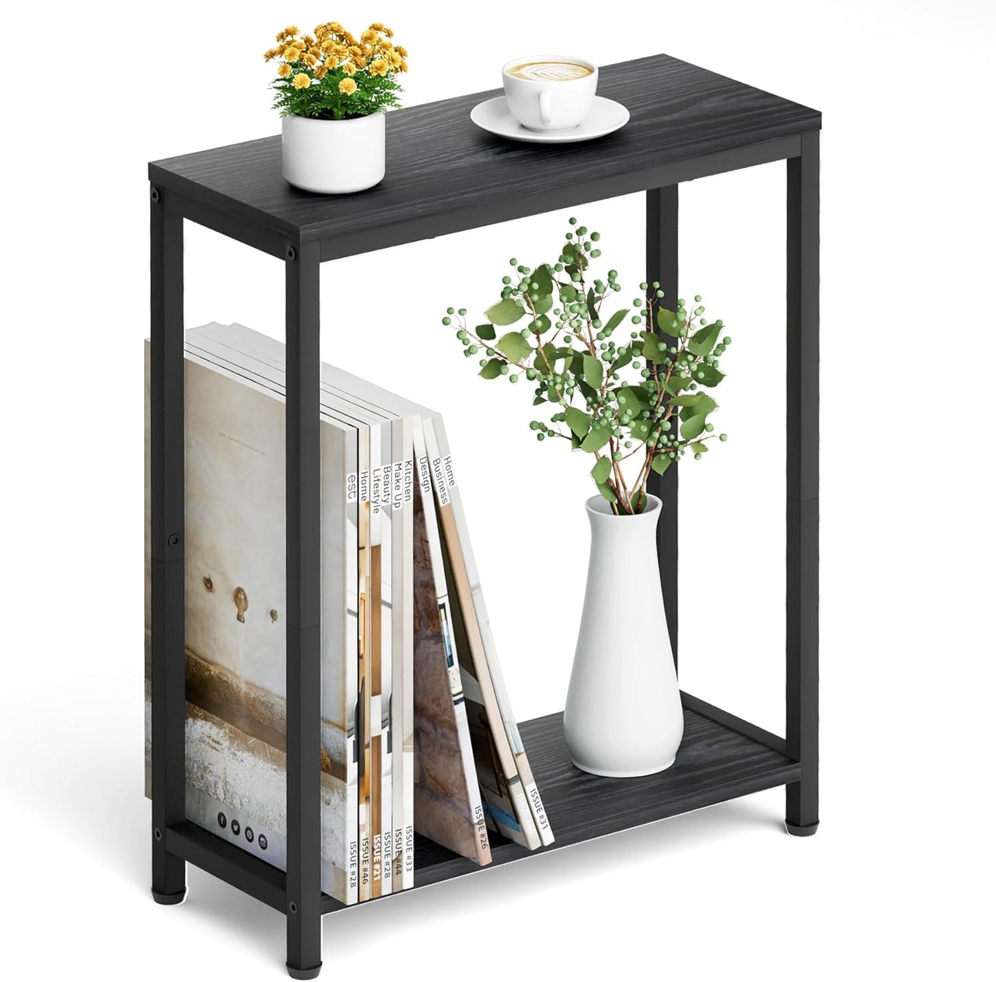 Narrow Small Side Table for Small Space, 2 Tier Sofa Skinny End Table for Living Room, Bedroom