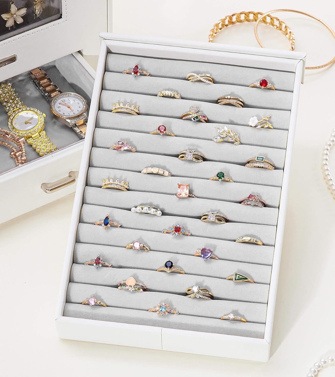 Jewelry Organizer with Transparent Window Necklace Hooks Jewelry Box for Necklaces Rings Earrings Bracelets