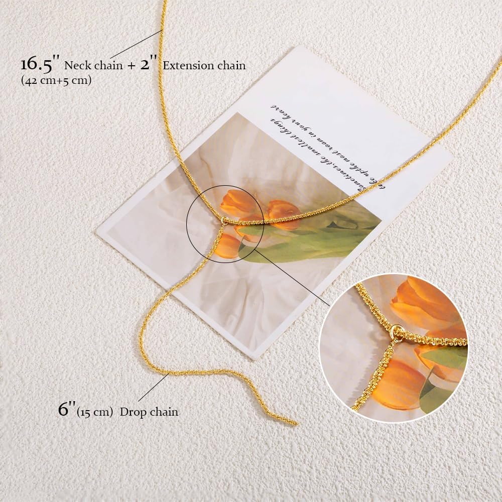 Two-Tone Gold & Silver Y Necklace, Layered Dangle Statement Body Chain For Women, Beach Boho Cleavage Jewelry For Vacation Or Prom