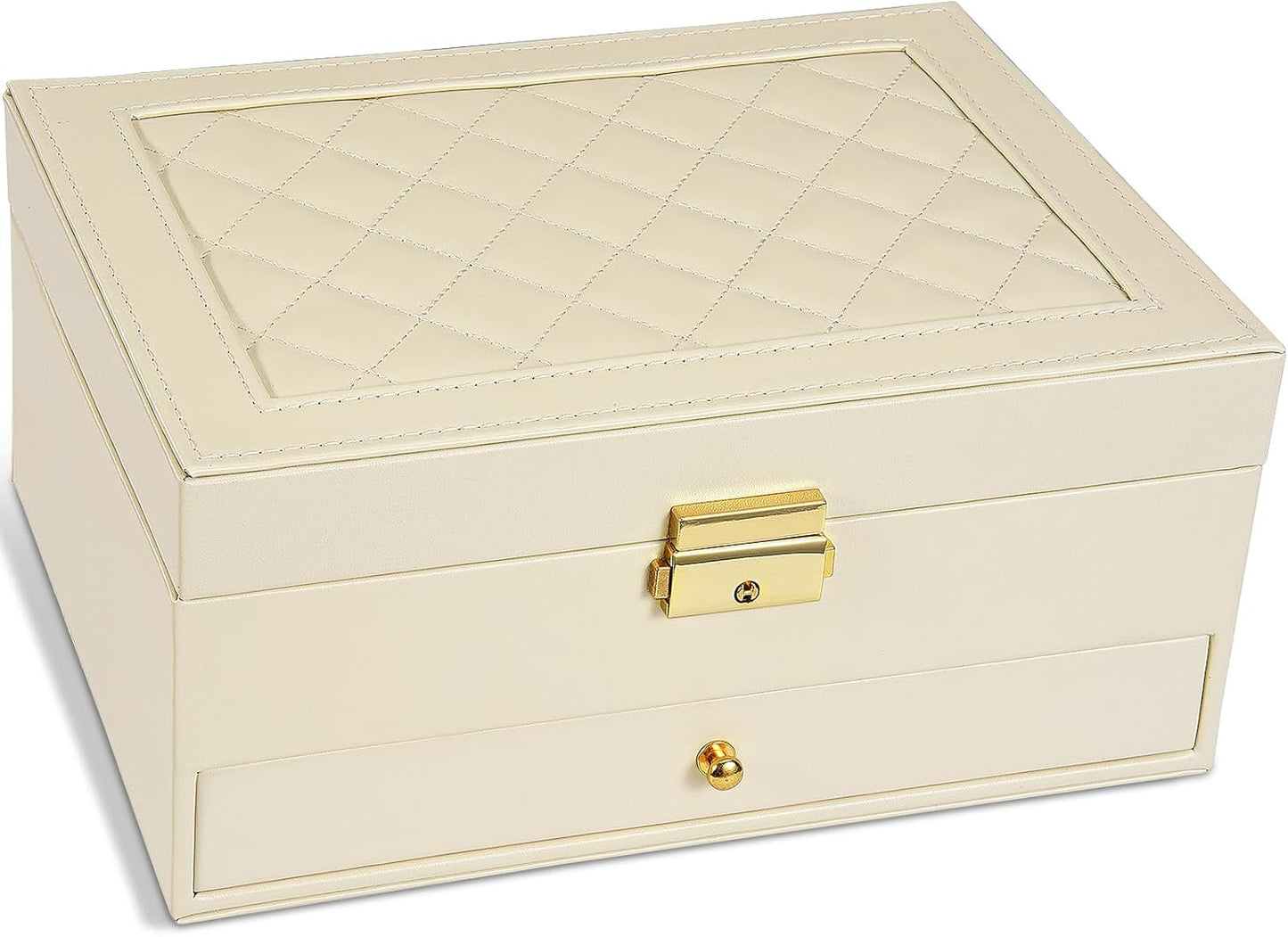 Jewelry Box - Large PU Leather Jewelry Organizer Storage Case with Two Layers Display