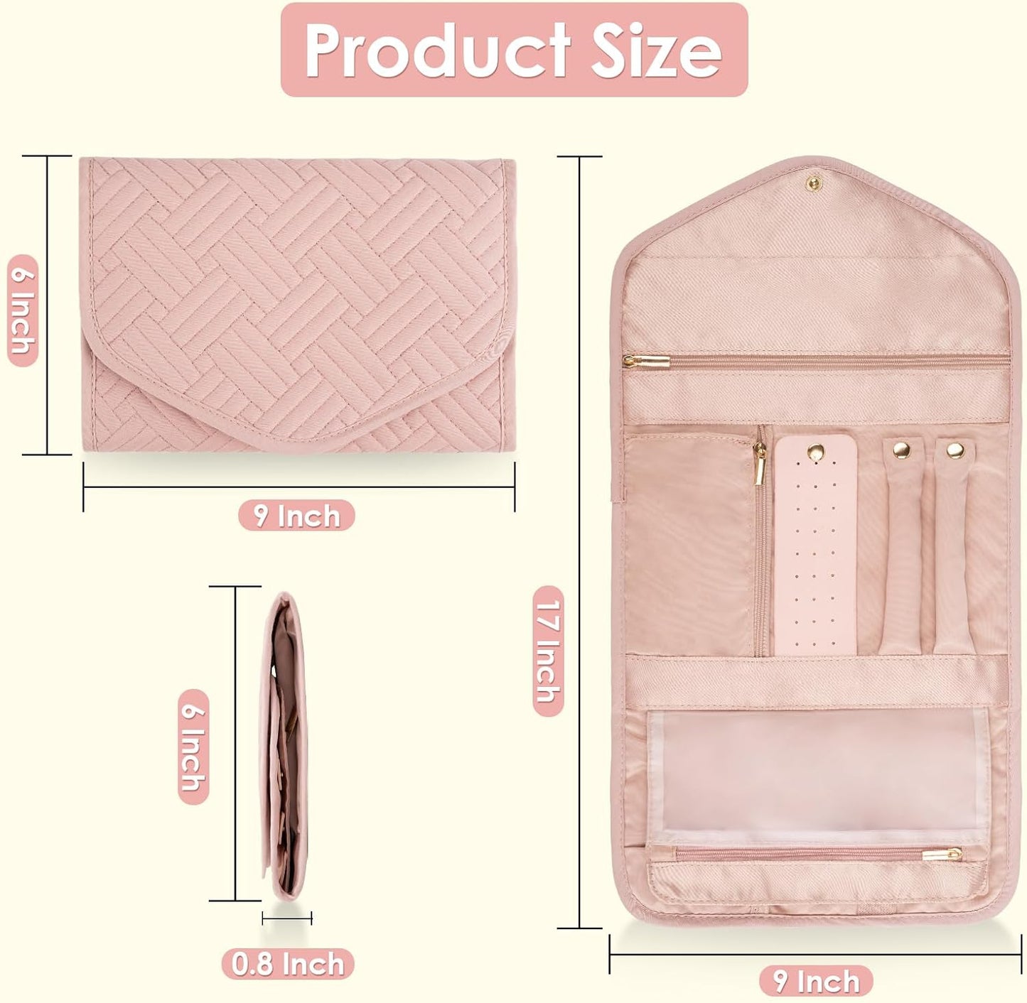 Anti-Tangle Foldable Small Jewelry Roll Travel Case Accessory for Necklaces, Earrings, Rings, Bracelets, Watches