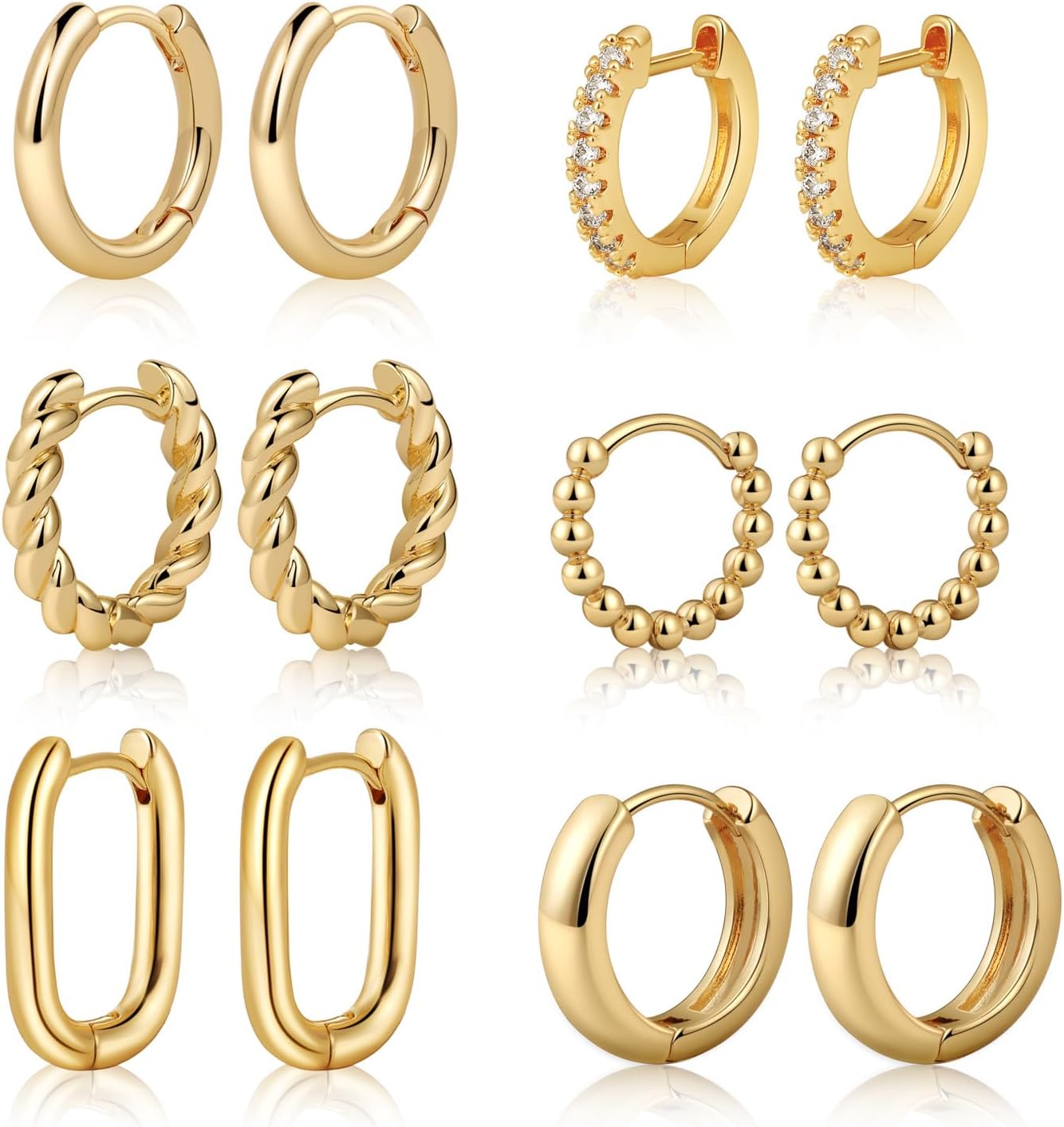 Gold Hoop Earrings Set for Women Trendy, 14K Gold Plated Lightweight Small Gold/Silver Hoop Earrings for Women Chunky Open
