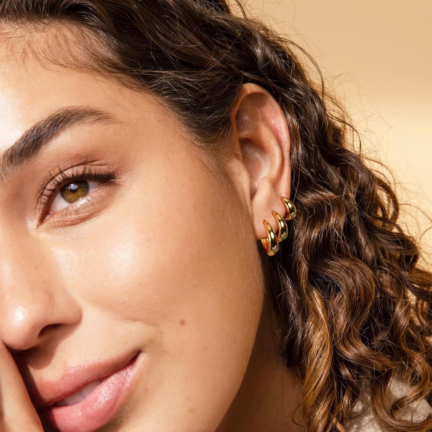 Small Sterling Silver Huggie Hoop Earrings Set for Women, 14K Gold Plated Hoops Stacks for Multiple Piercings