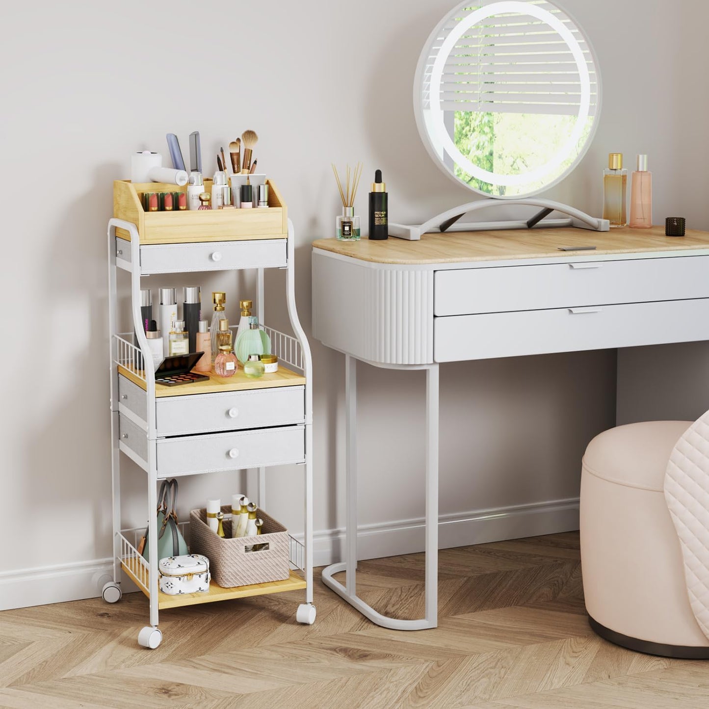 Floor Makeup Organizer Storage - Vanity Skincare Make Up Organizers and Storage with Drawers